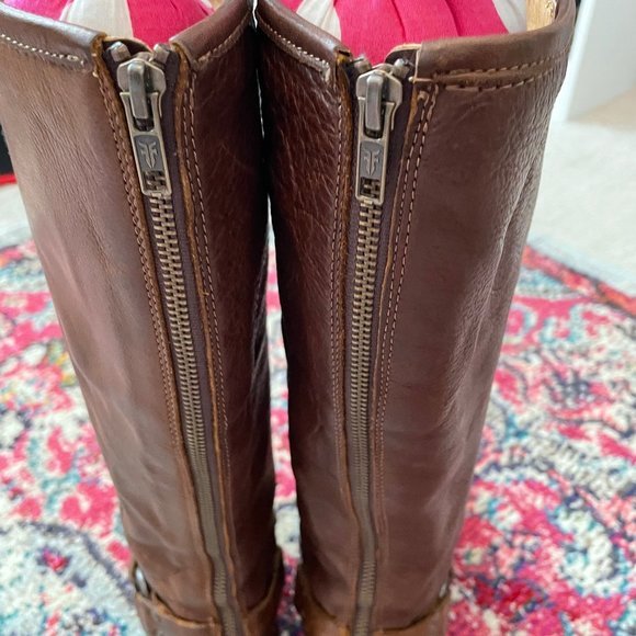 Frye Women’s Brown Leather Phillip Harness Boho Riding Boots Shoes Size 7.5 - Picture 5 of 12